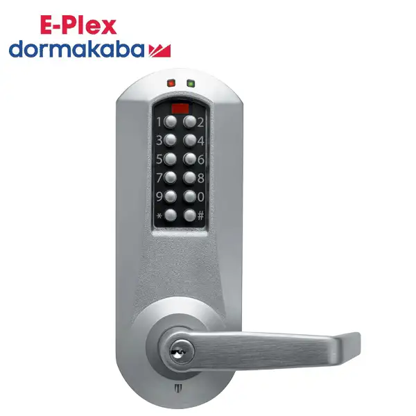 E-Plex - E5231XS - Electronic Pushbutton Cylindrical Lever Set - Schlage 'C' - Winston Lever Set - 2¾" Backset - Satin Chrome - Grade 1
