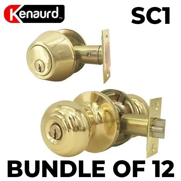 12 x Premium Combo Lockset - Knob & Deadbolt - Polished Brass - PB - SC1 (BUNDLE OF 12)