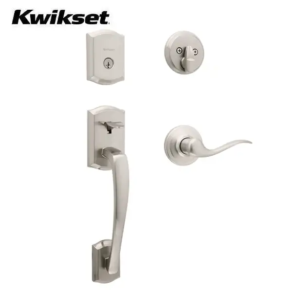 Kwikset - 818PTHXTNL - Prescott Handleset - Tustin Lever - Square Rose - 15 - Satin Nickel - Entrance - SmartKey Technology - Grade 3