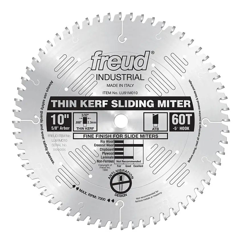 Freud 10" x 60T Thin Kerf Sliding Compound Miter Saw Blade