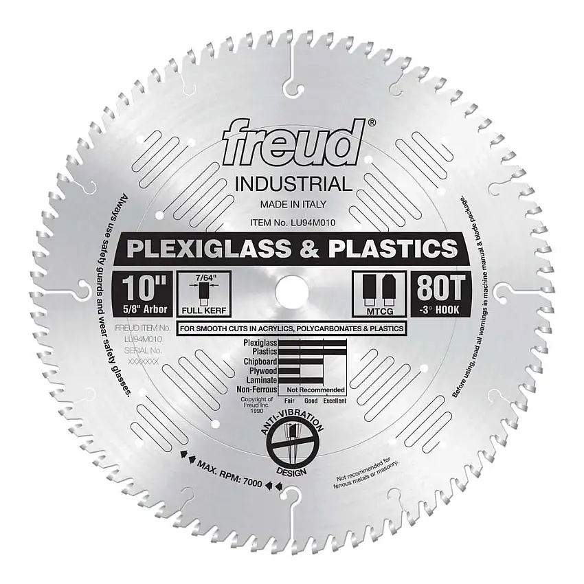 Freud 10" x 80T Saw Blade for Plastics & Plexiglass
