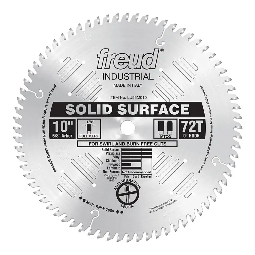 Freud 10" x 72T Silver Ice Solid Surface Blade