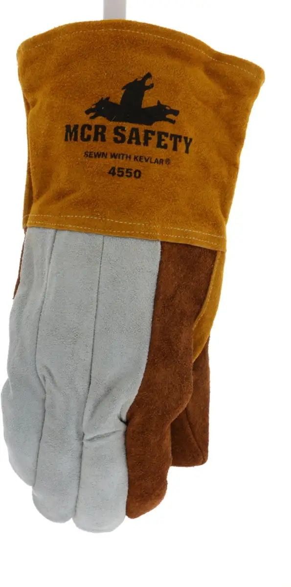 MCR Safety  Large Yellow Cowhide Heat Resistant Gloves With 5" Gauntlet Cuff, Jersey Lining And Straight Thumb