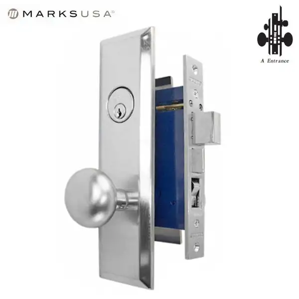 Marks USA -114A/26D - Metro Mortise Knob Lock - US26D - 7-5/8" x 1-1/16"- Entrance - LH
