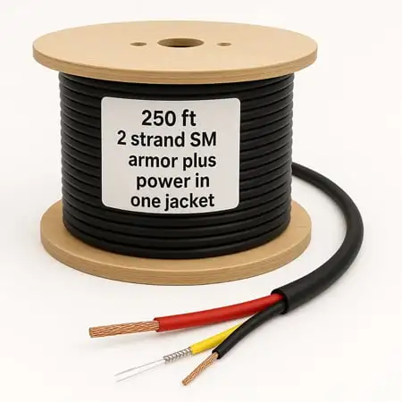 nanoFIBER 2 Strand Steel Armored Singlemode Plus 18AWG Hybrid Power & Fiber Integrated OSP/Indoor Cable - 250 Foot
