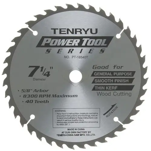 Tenryu Blade - 7-1/4" 40 Tooth 5/8"KO Arbor 8300 RPM (PT-18540-T)