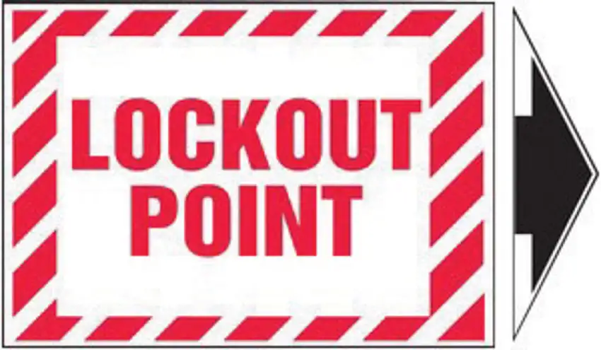 AccuformNMC 3 1/2" X 5" Black/Red/White Vinyl Lockout/Tagout Safety Label "LOCKOUT POINT (With Arrow)"