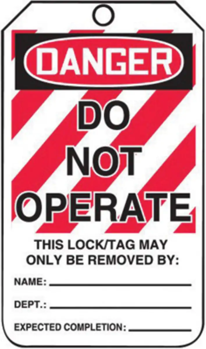 AccuformNMC 5 3/4" X 3 1/4" Black/Red/White HS-Laminate Lockout/Tagout Tag "DANGER DO NOT OPERATE EQUIPMENT LOCKED OUT THIS LOCK/TAG MAY ONLY BE REMOVED BY: NAME: ___ . . ."