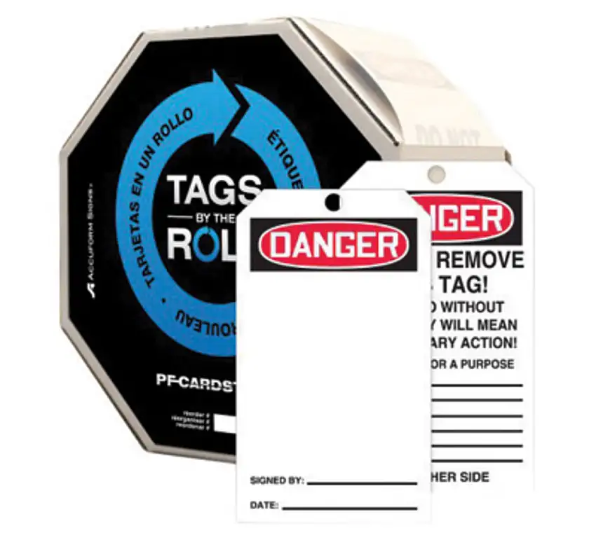 Accuform Signs 6 14 X 3 Red Black And White 10 mil PFCardstock English Blank Tags ByTheRoll DANGER With 38 Plain Hole 250 Per Roll