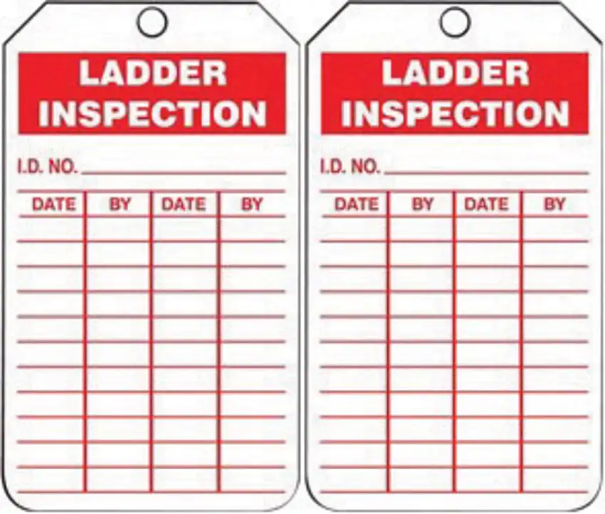 AccuformNMC 5 3/4" X 3 1/4" Red/White RP-Plastic Ladder Status Tag "LADDER INSPECTION I.D. NO.___DATE___BY___DATE___BY___"