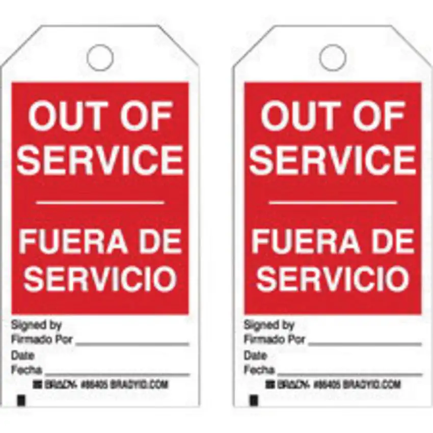 Brady  5 3/4" X 3" Black/Red/White Heavy-Duty Polyester Accident Prevention Tag (10 Per Pack) "OUT OF SERVICE/FUERA DE SERVICIO SIGNED BY/FIRMADO POR___DATE/FECHA___"