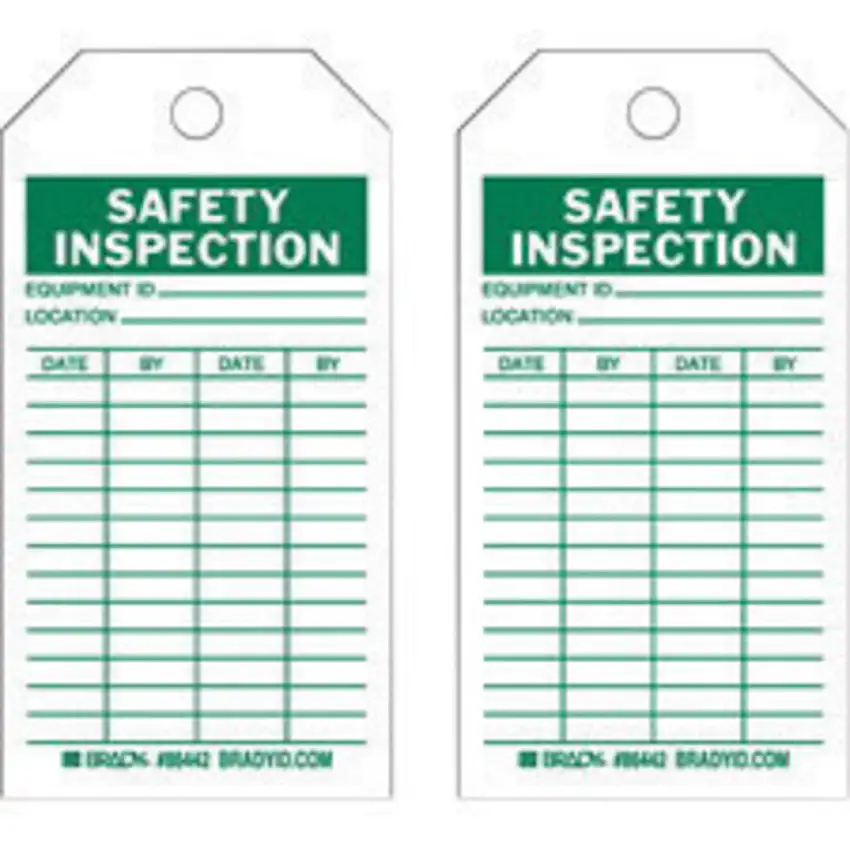 Brady 5 34 X 3 White Cardstock Tag SAFETY INSPECTION EQUIPMENT ID  LOCATION  DATE  BY