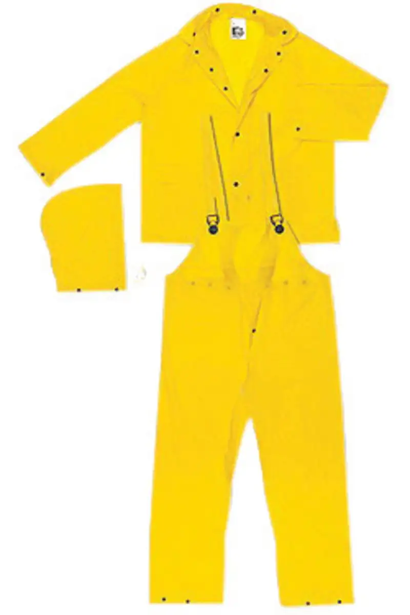 MCR Safety Yellow Squall .2 mm PVC 3Piece Rain Suit With Detachable Hood And Bib Pants