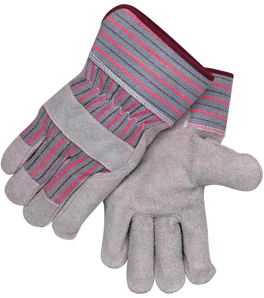 Black Stallion® Large Gray And Red Shoulder Split Leather Palm Gloves With Cotton Back And Safety Cuff