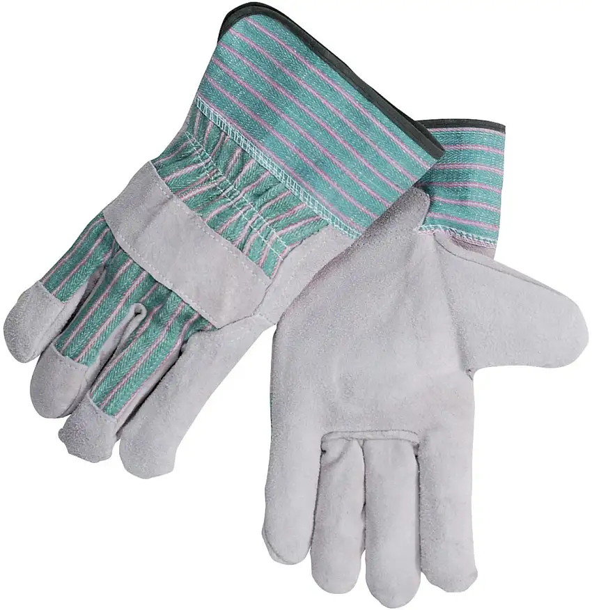 Black Stallion® Large Green And Gray Split Cowhide Leather Palm Gloves With Leather Back And Gauntlet Cuff