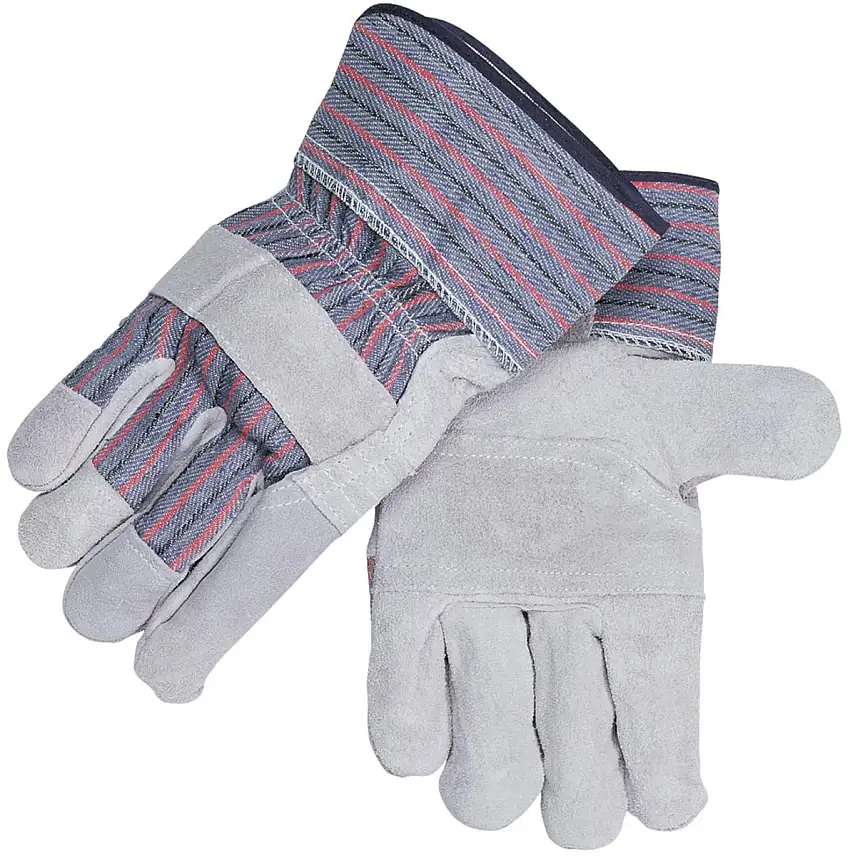 Black Stallion  Large Gray Split Cowhide Leather Palm Gloves With Leather Back And Gauntlet Cuff