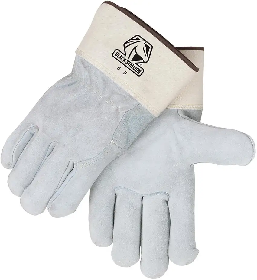 Black Stallion  Large White Split Leather Palm Gloves With Leather Back And Rubberized Safety Cuff