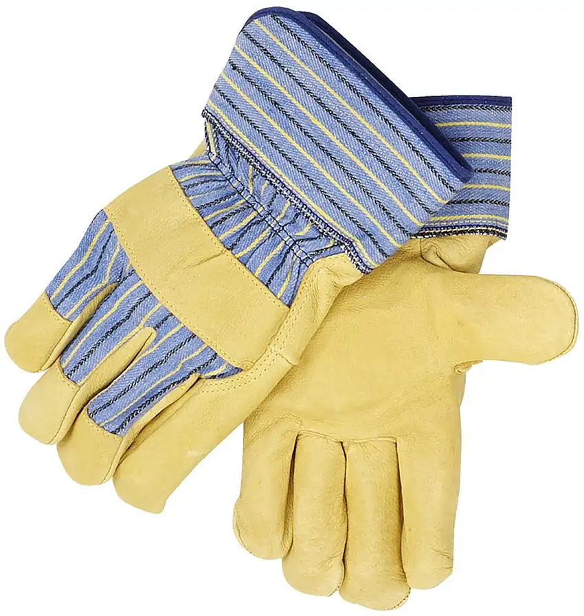 Black Stallion  Large Brown And Blue Grain Pigskin Leather Palm Gloves With Cotton Back And Rubberized Safety Cuff