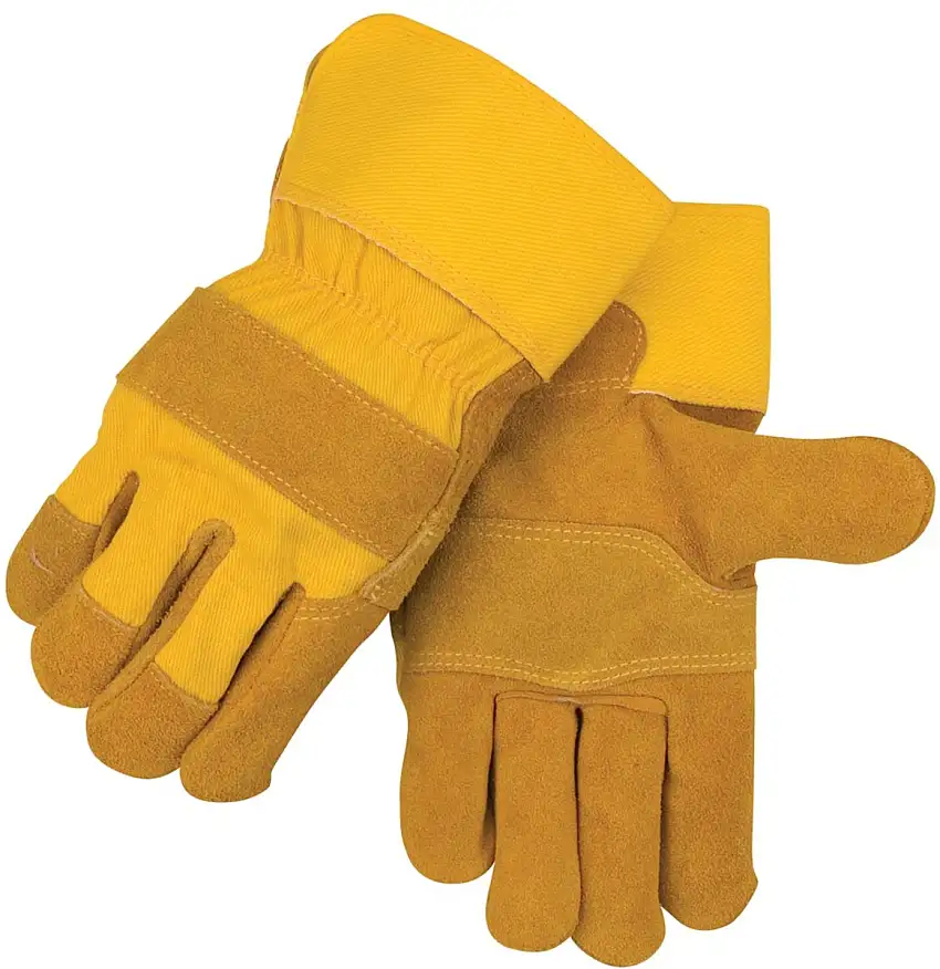 Black Stallion® Large Yellow And Brown Split Leather Palm Gloves With Cotton Back And Rubberized Safety Cuff