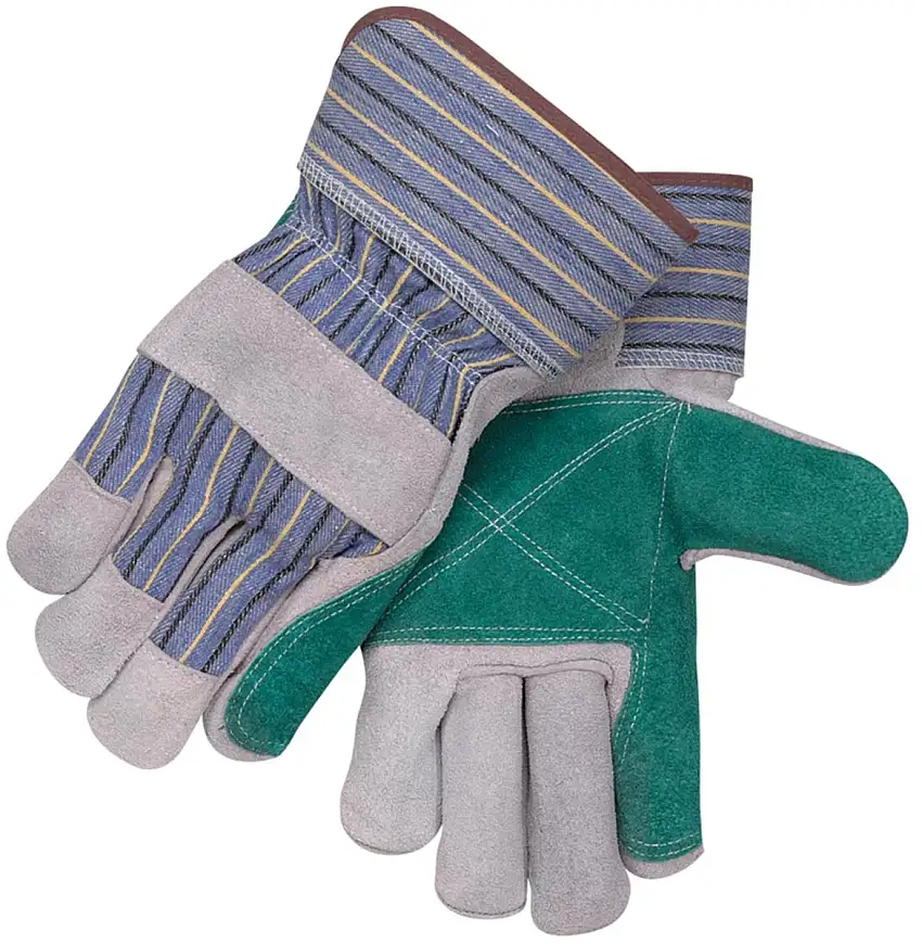 Black Stallion® Large White And Green Shoulder Split Leather Palm Gloves With Cotton Back And Rubberized Safety Cuff