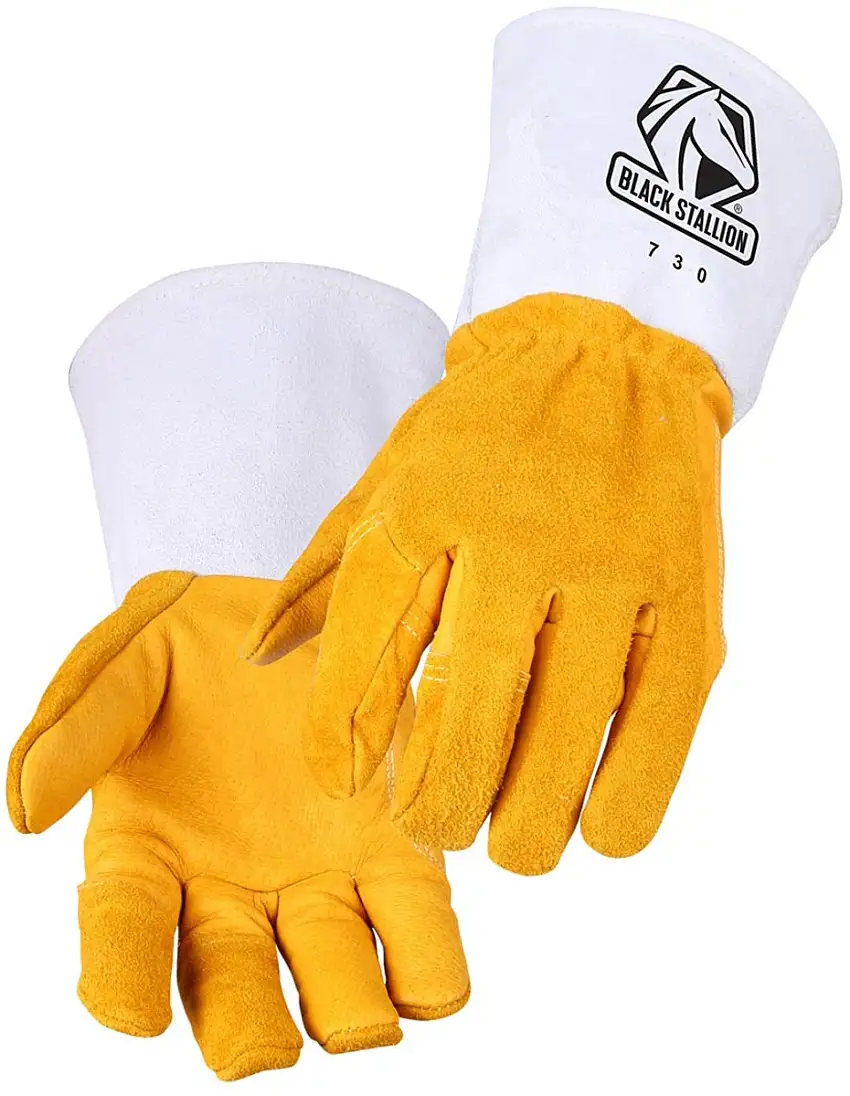 Black Stallion® 2X Yellow And White Grain Pigskin Leather Palm Gloves With Leather Back And Gauntlet Cuff