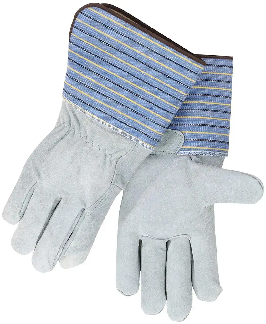 Black Stallion® Large White And Blue Shoulder Split Leather Palm Gloves With Leather Back And Safety Cuff