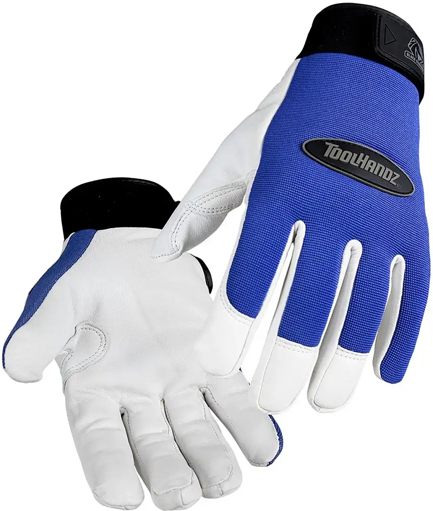Black Stallion  X-Large Blue And White Grain Goatskin Palm Gloves With Spandex Back And Adjustable Closure Cuff