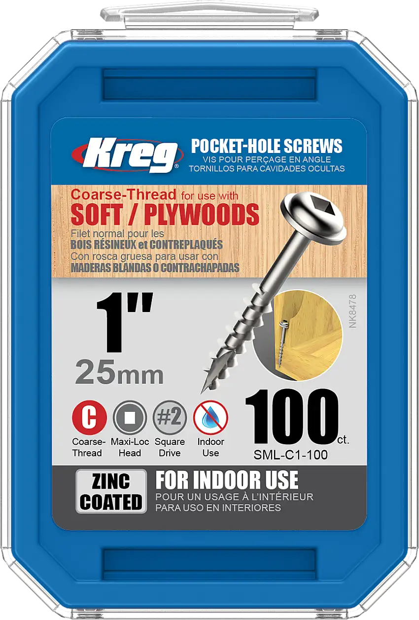 Kreg Zinc Pocket-Hole Screws  1", #8 Coarse, Washer-Head, 100 Count (SML-C1-100)