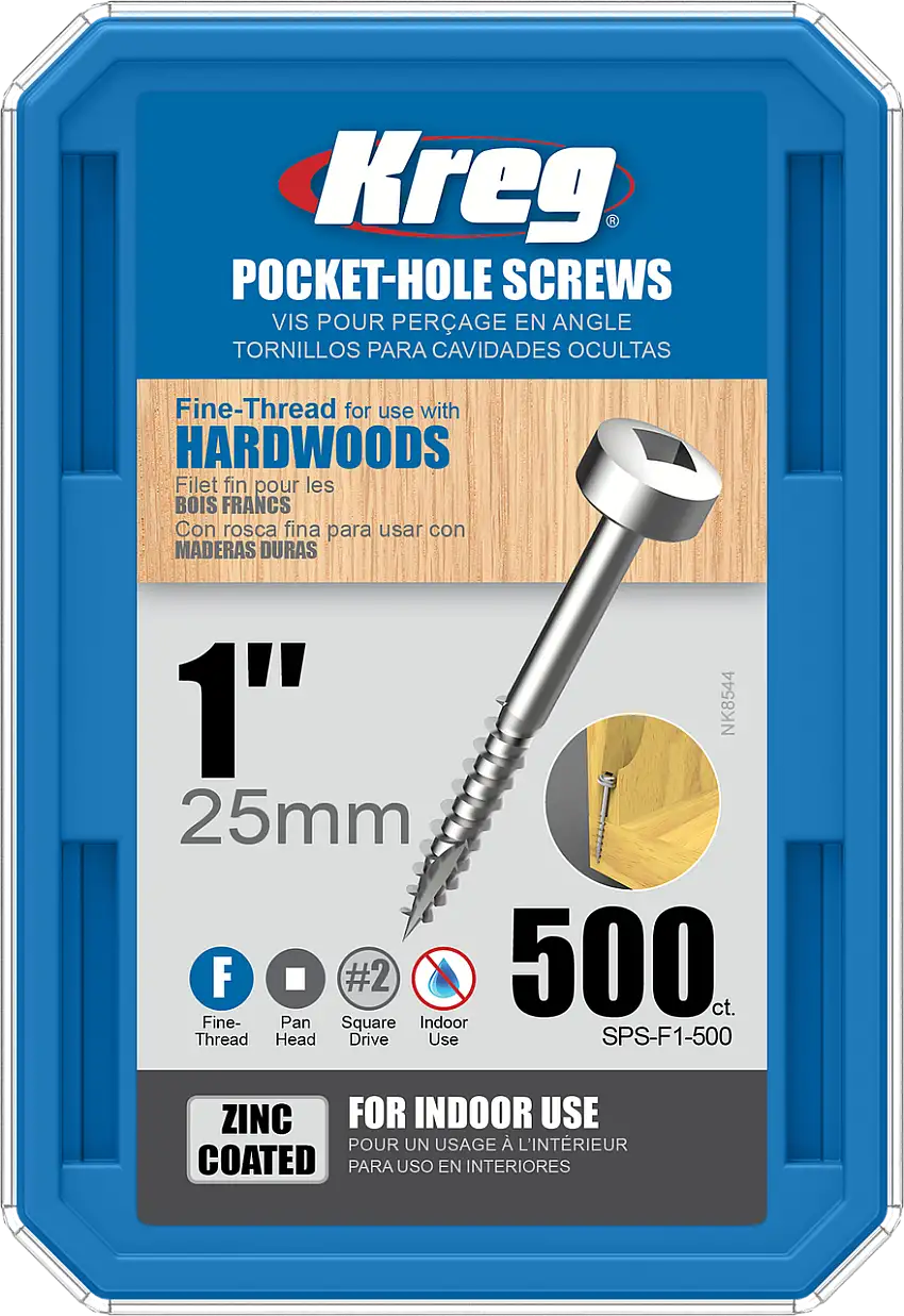 Kreg Zinc Pocket-Hole Screws 1", #6 Fine, Pan-Head, 500 Count (SPS-F1-500)