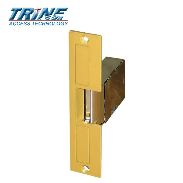 Trine - 004 - 6-1/4” Light Commercial Electric Strike - Brass Powder Coated -  Fail Secure-Standard Action - Grade 1