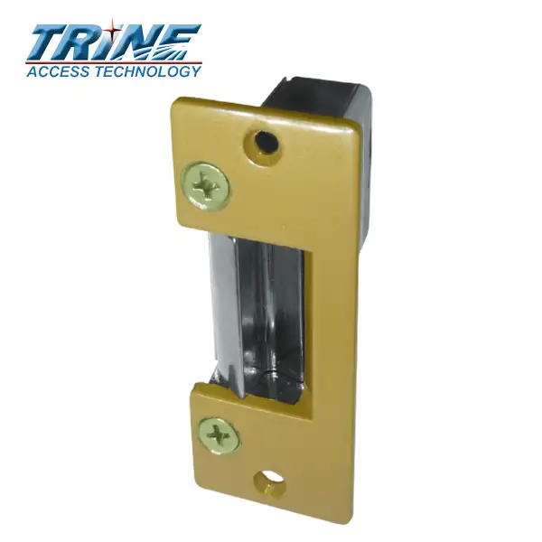 Trine - HD005 - 3-1/2” Light Commercial Electric Strike w/ Heavy Duty Latch Pin - Brass Powder Coated - Fail Secure-Standard Action - Grade 1