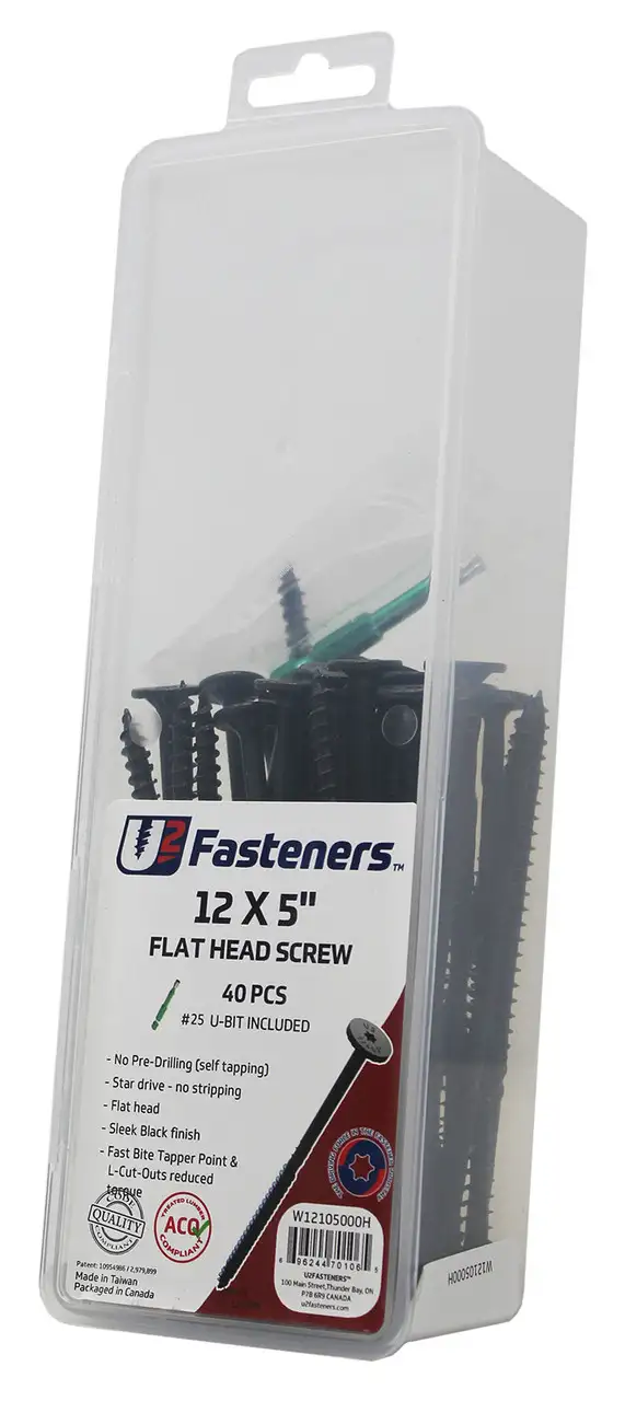 U2 BLACK FLAT HEAD SCREW 12 x 5" Small Pack 40 PCS (W12105000H)