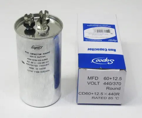 Supco CD60+12.5X440R HVAC Motor Round Dual Run Capacitor 60 + 12.5 MFD 440 Volts