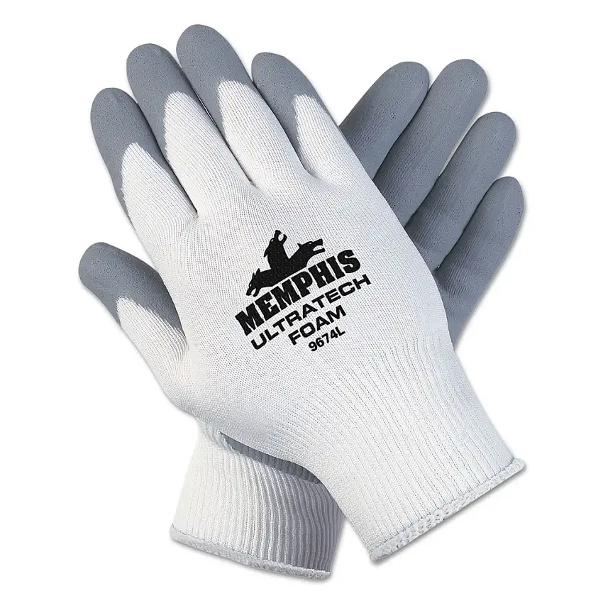 MCR Safety Ultra Tech Foam Seamless Nylon Knit Gloves - X-Large, White/Gray (1 Dozen) - 9674XL