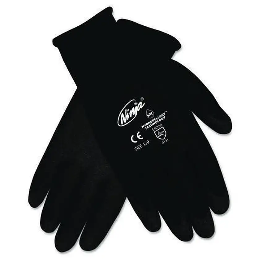 MCR Safety Ninja HPT PVC Coated Nylon Gloves - Large Black (12/Pack) - N9699L