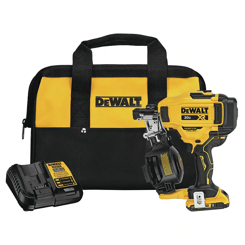 Dewalt 20V MAX Brushless Lithium-Ion 15 Degree Cordless Coil Roofing Nailer Kit (2 Ah) - DCN45RND1