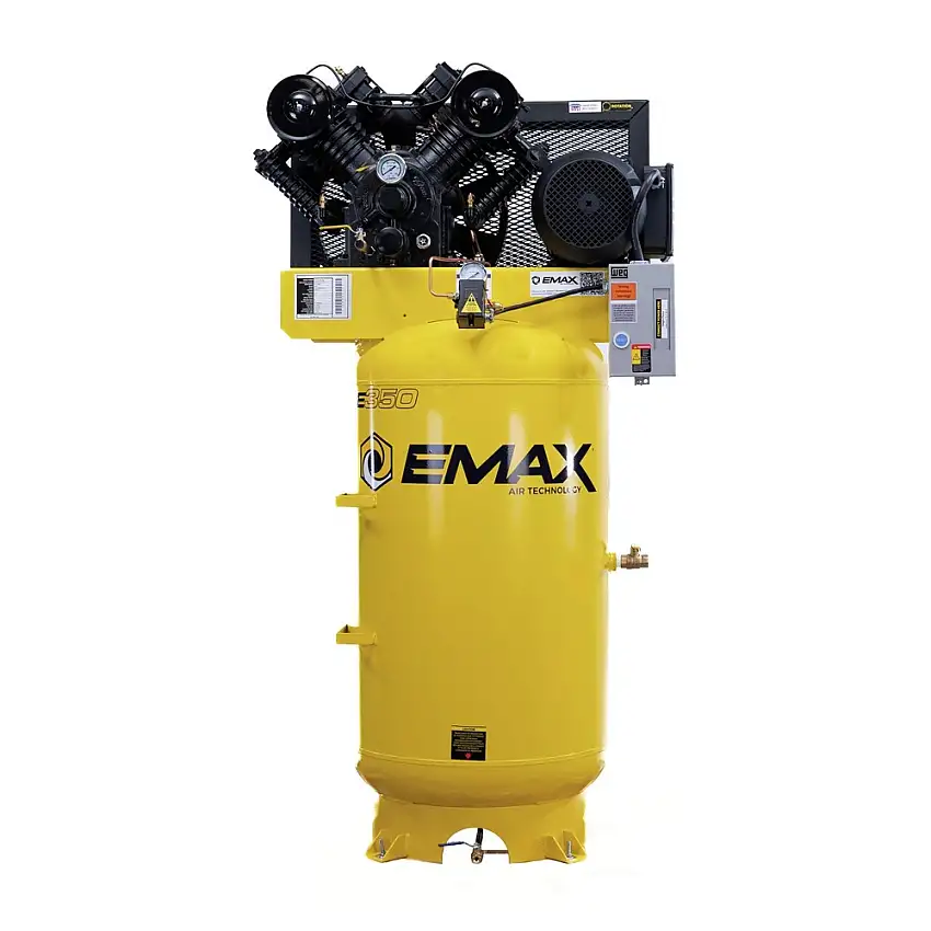 EMAX 10 HP 80 Gallon 2-Stage 1-Phase Industrial V4 Pressure Lubricated Solid Cast Iron Pump 38 CFM at 100 PSI - EI10V080V1