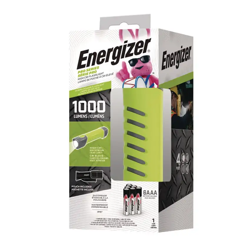 Energizer Rechargeable Lithium-Ion Pro Series Handheld High CRI Flashlight with 6 AAA Batteries - Gray/Green - ENYPHH62