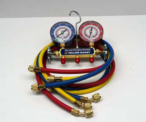 Yellow Jacket Manifold Gauge Set 42004 with 60" RYB Hoses Standard Fitting for  R22, R410A, R404A