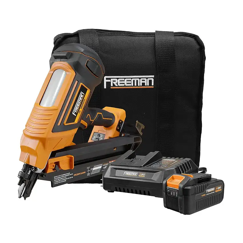 Freeman PE20V3490 20V Brushless Lithium-Ion 3-1/2 in. Cordless 34 Degree Framing Nailer Kit (4 Ah)