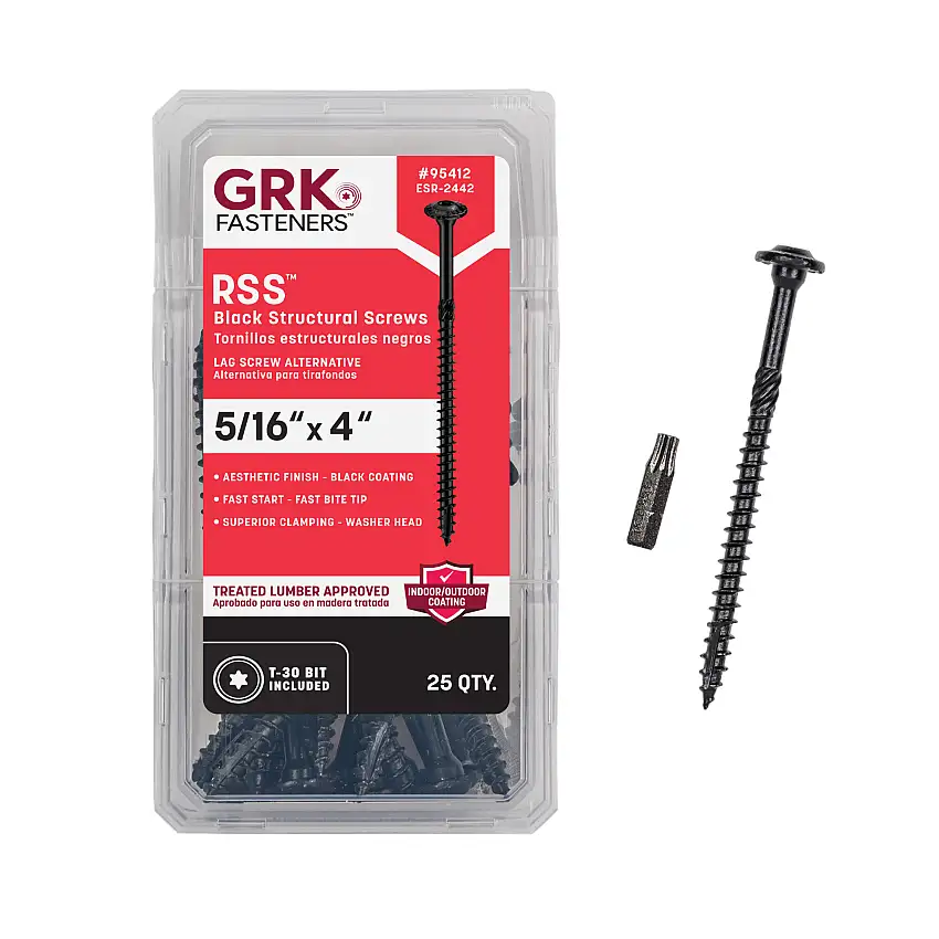 GRK Fasteners RSS™ 5/16 x 4 Inch, Black Multi-Purpose Structural Screws, 25 PCS, Rust Resistant Climatek™ Coating, Decorative Hardware Decking Screws, Star Drive Recess, T-30 Bit Included, Black
