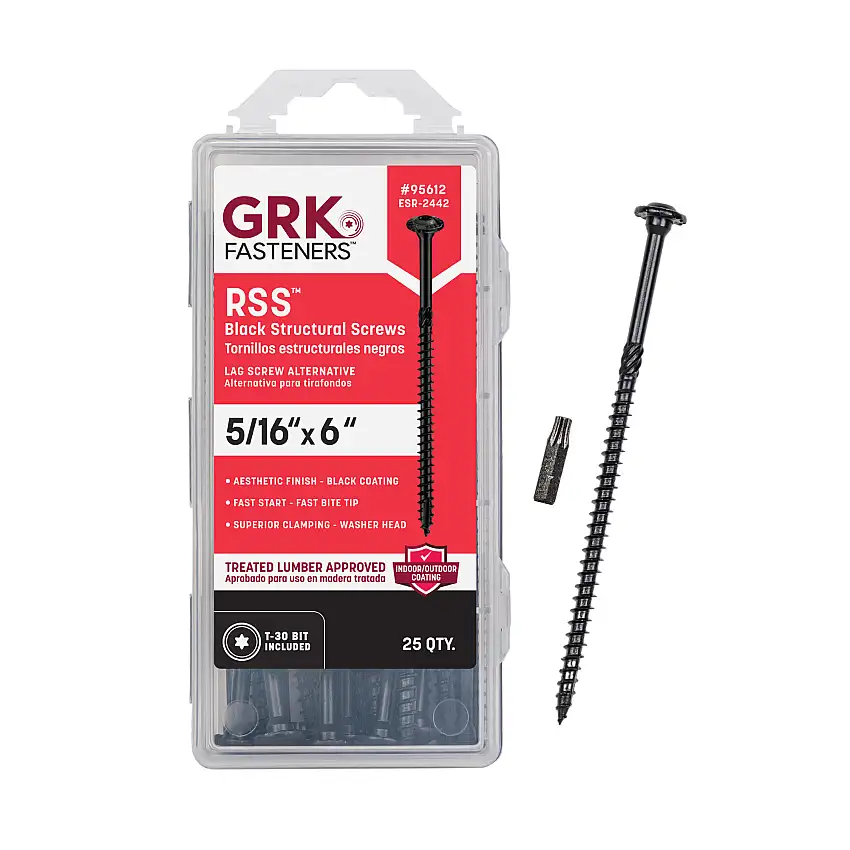 GRK Fasteners RSS™ 5/16 x 6 Inch, Black Multi-Purpose Structural Screws, 25 PCS, Rust Resistant Climatek™ Coating, Decorative Hardware Decking Screws, Star Drive Recess, T-30 Bit Included, Black