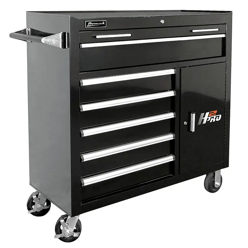 Homak 41 in. H2Pro Series 6-Drawer Roller Cabinet - Black - BK04041062