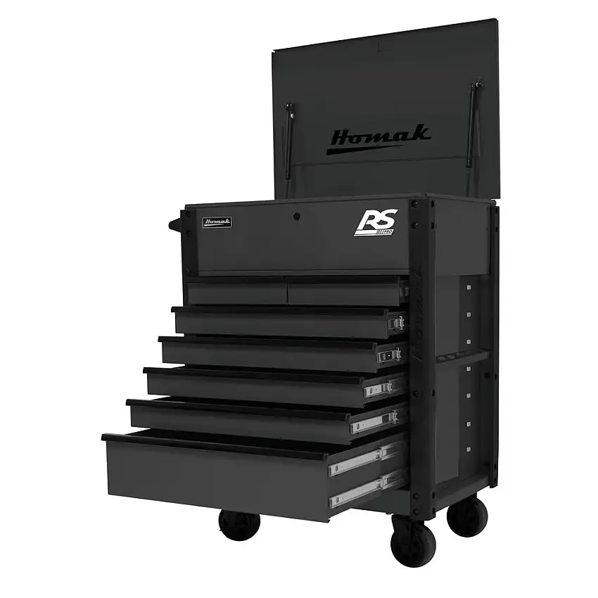 Homak 35 in. 7 Drawer Flip-Top Service Cart - Black - BK06035247