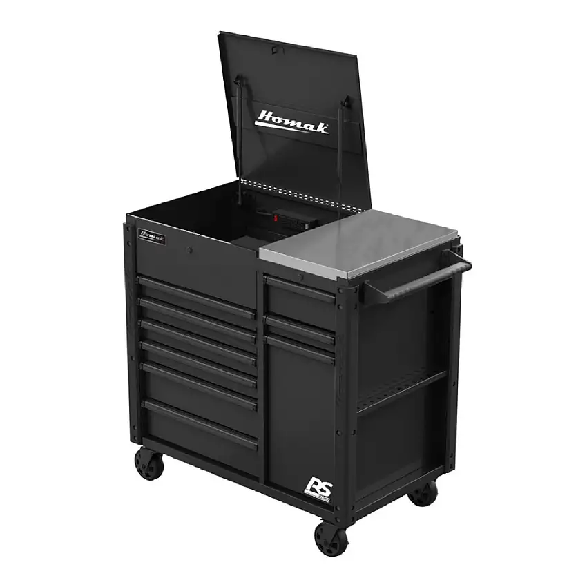Homak RSPRO 44 in. 9-Drawer Power Service Cart - Black - BK06044090