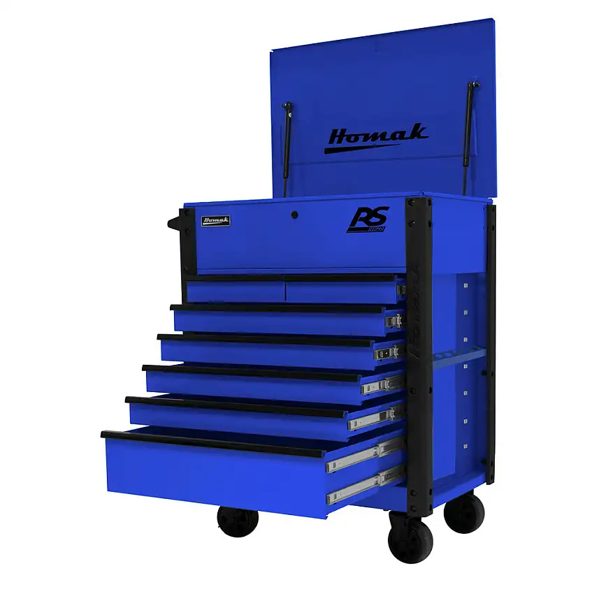Homak 35 in. 7 Drawer Flip-Top Service Cart - Blue - BL06035247