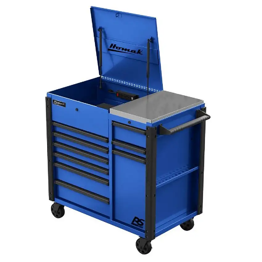 Homak RSPRO 44 in. 9-Drawer Power Service Cart - Blue - BL06044090
