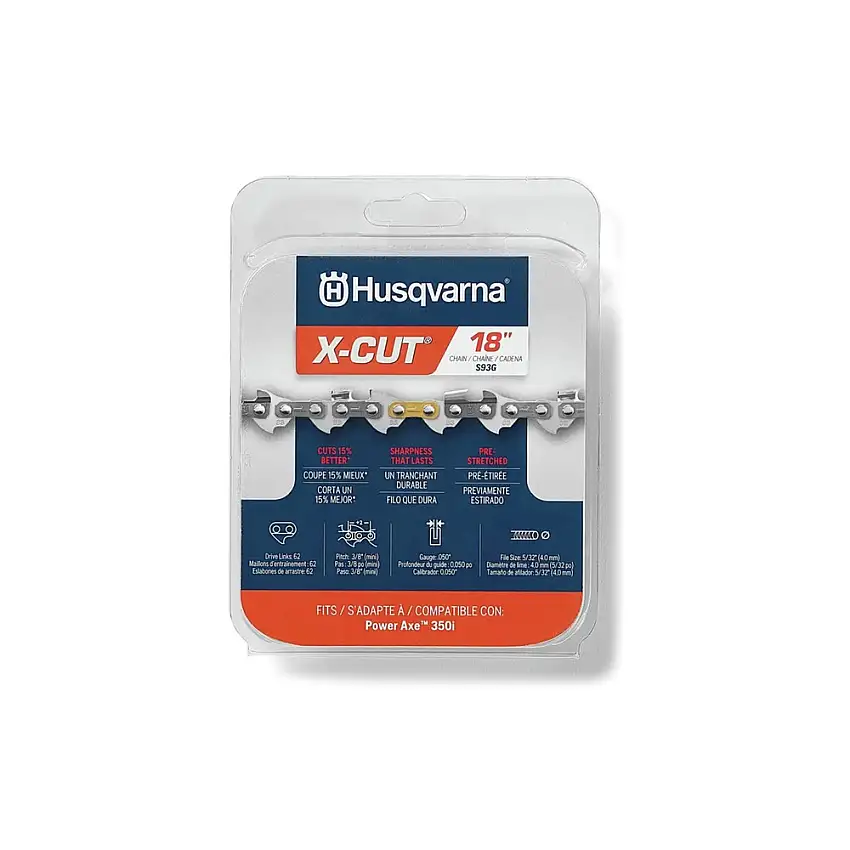 Husqvarna S93G X-CUT 3/8 in. Mini Pitch .050 in. Gauge 62 Drive Links 18 in. 350i Chainsaw Chain Replacement - 597469562