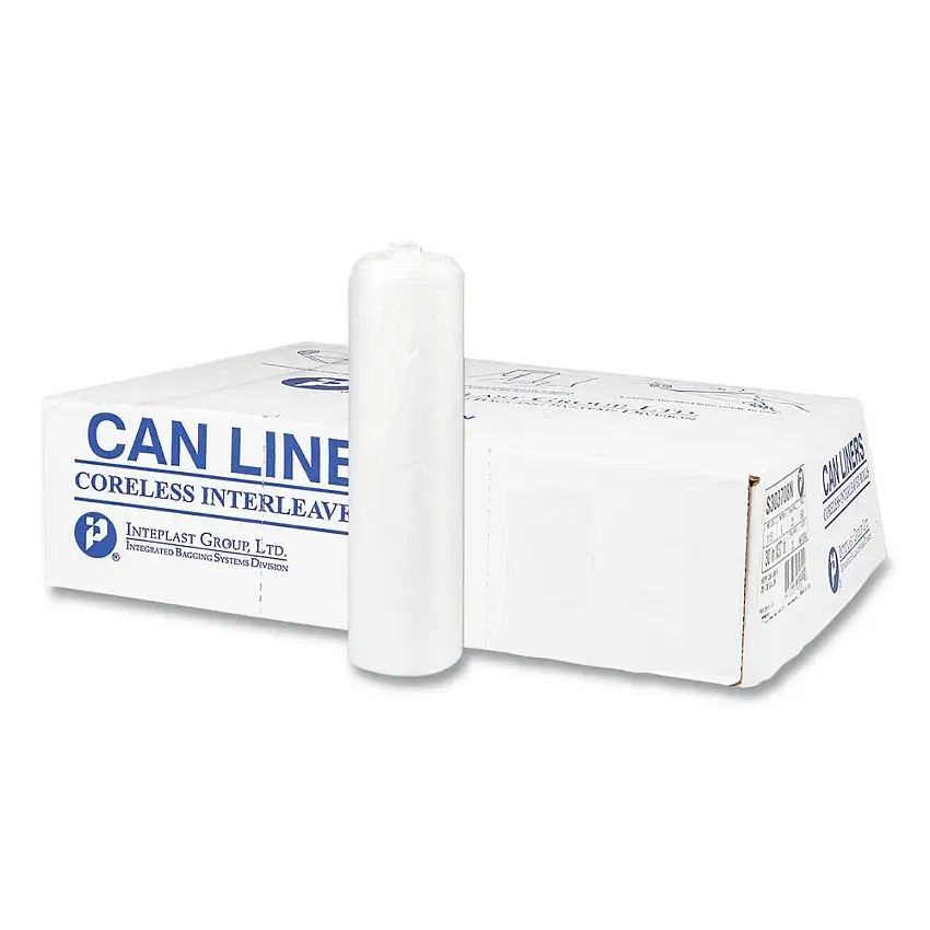 Inteplast Group S303708N High Density 30 gal. 8 Microns 30 in. x 37 in. Interleaved Commercial Can Liners - Clear (500/Carton)
