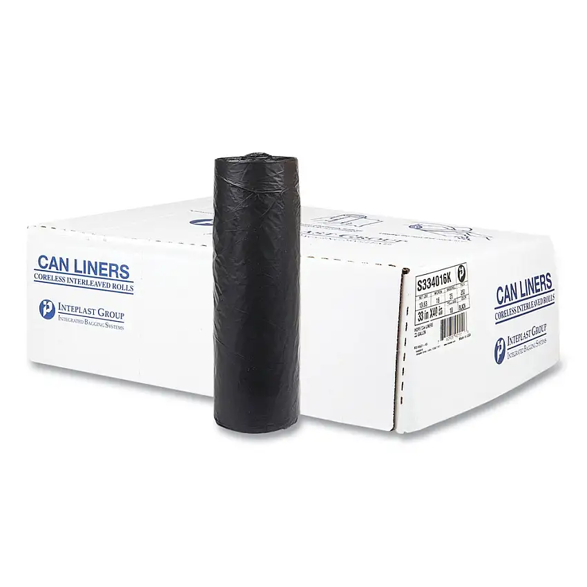 Inteplast Group S334016K 33 in. x 40 in. 16 mic 33 Gallon High-Density Commercial Can Liners - Black (250/Carton)